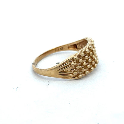 9ct yellow gold keeper ring size W from Reeves and Sons, featuring a polished band and classic design.