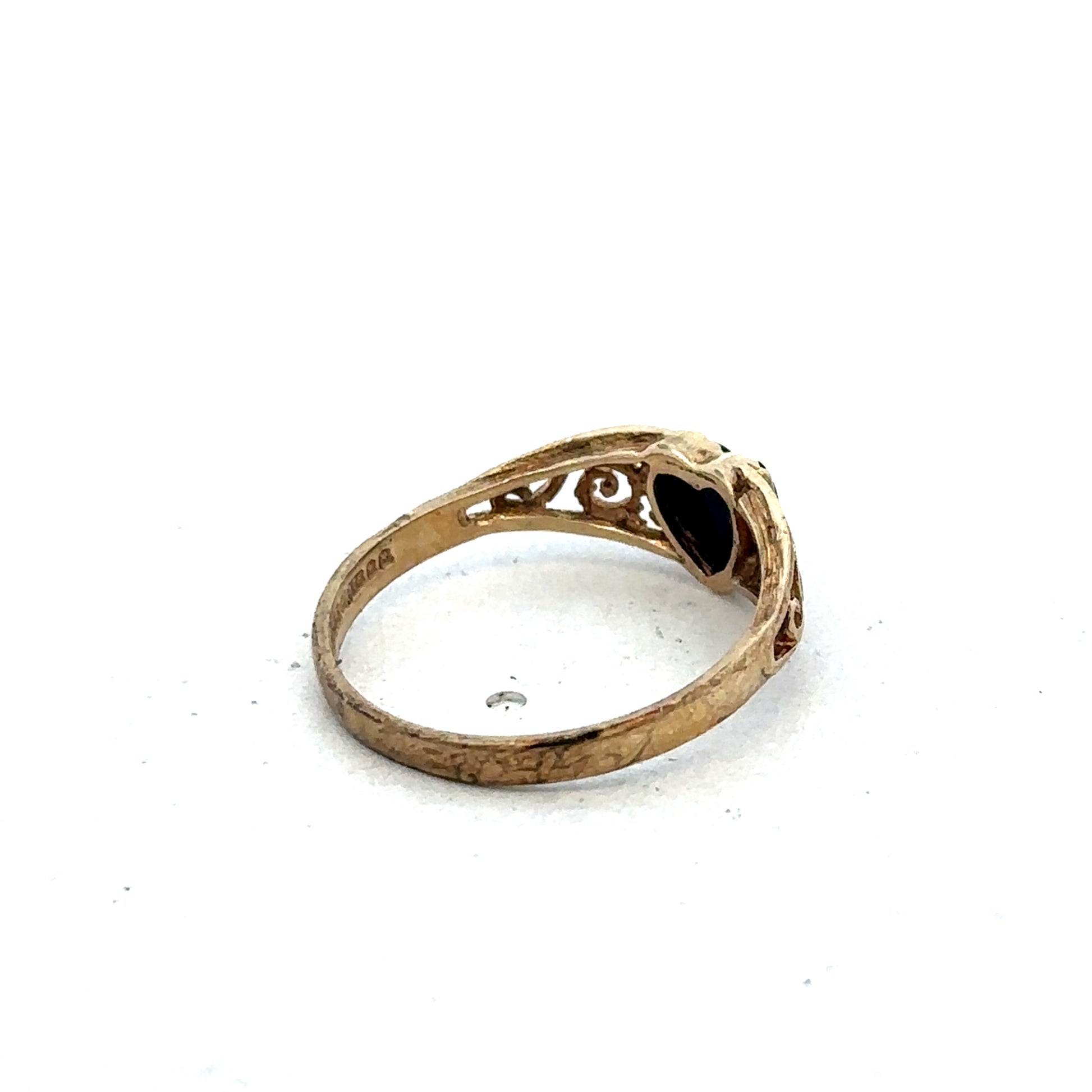 9ct yellow gold ring in size L with a smooth band, crafted by Reeves and Sons, displayed on a neutral background.