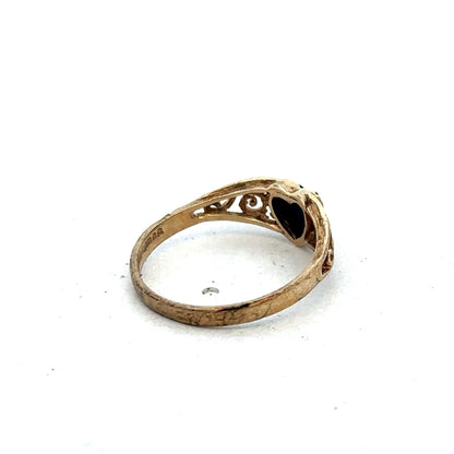9ct yellow gold ring in size L with a smooth band, crafted by Reeves and Sons, displayed on a neutral background.