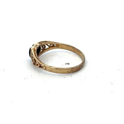 9ct yellow gold ring in size L by Reeves and Sons, featuring a smooth polished band on a plain background.