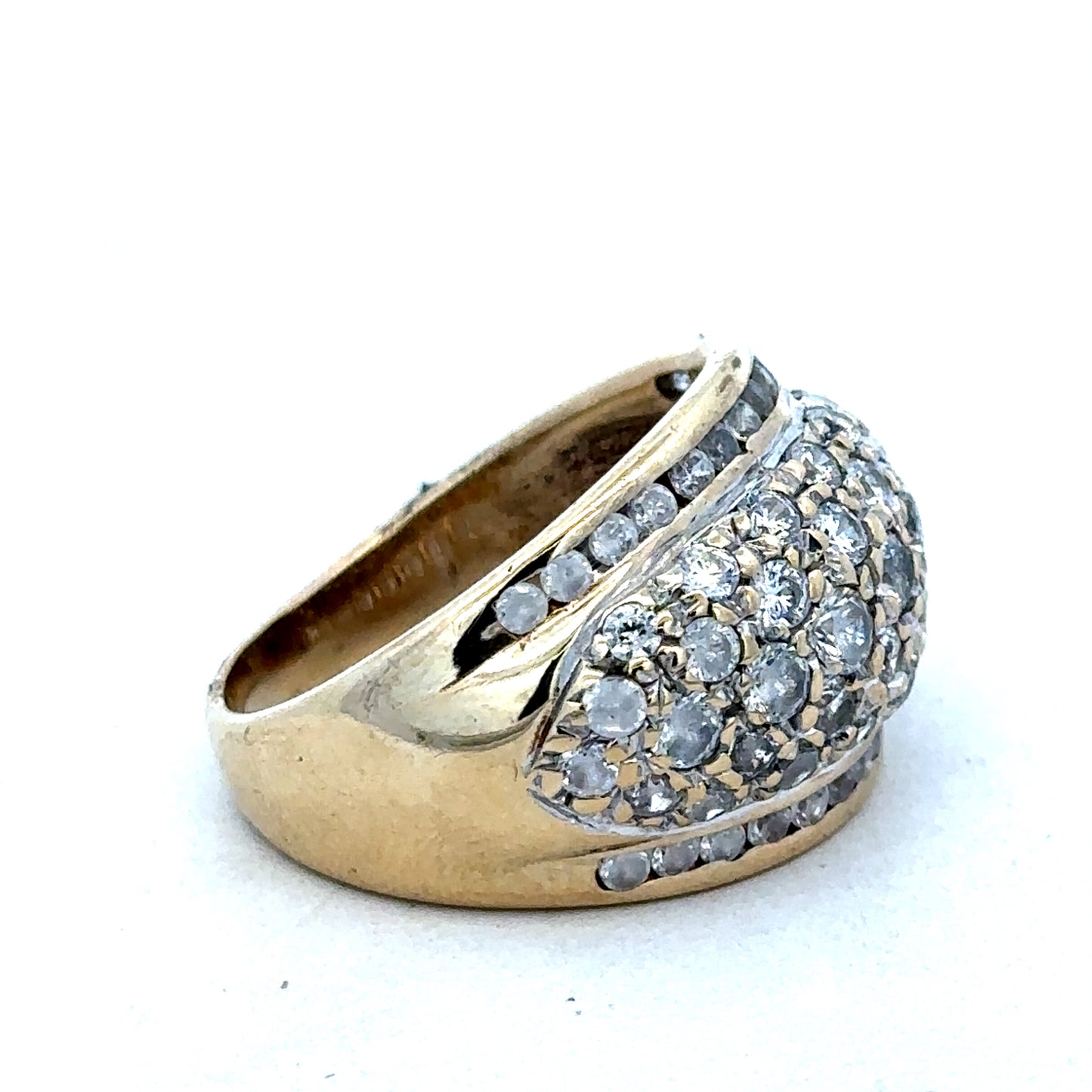 9ct yellow gold ring in size U with a smooth band, crafted by Reeves and Sons, shown on a plain background.