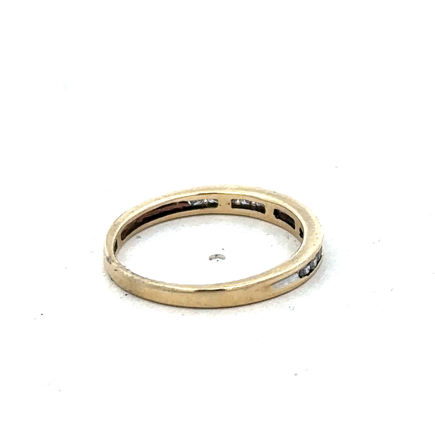 9ct yellow gold diamond half eternity ring in size N, featuring a row of sparkling diamonds, by Reeves and Sons.