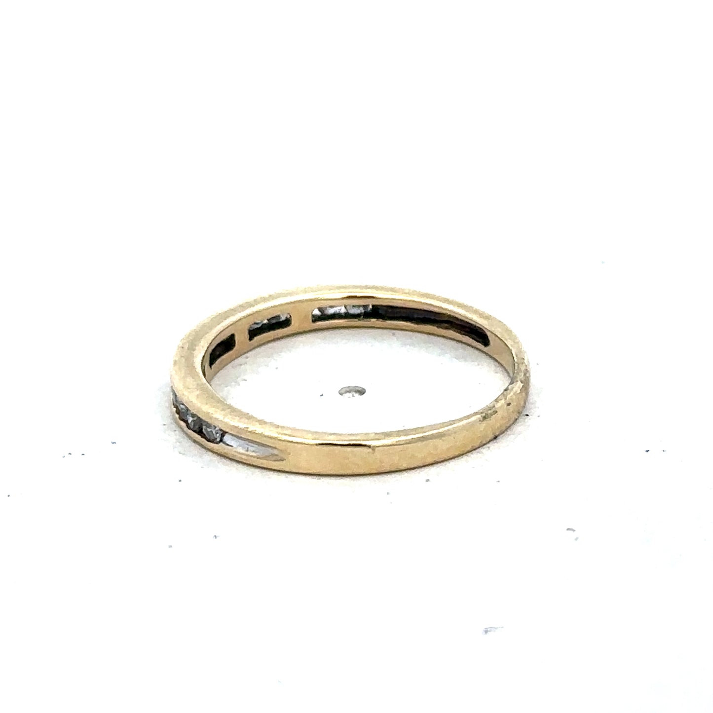 9ct yellow gold diamond half eternity ring, size N, with sparkling diamonds, crafted by Reeves and Sons.