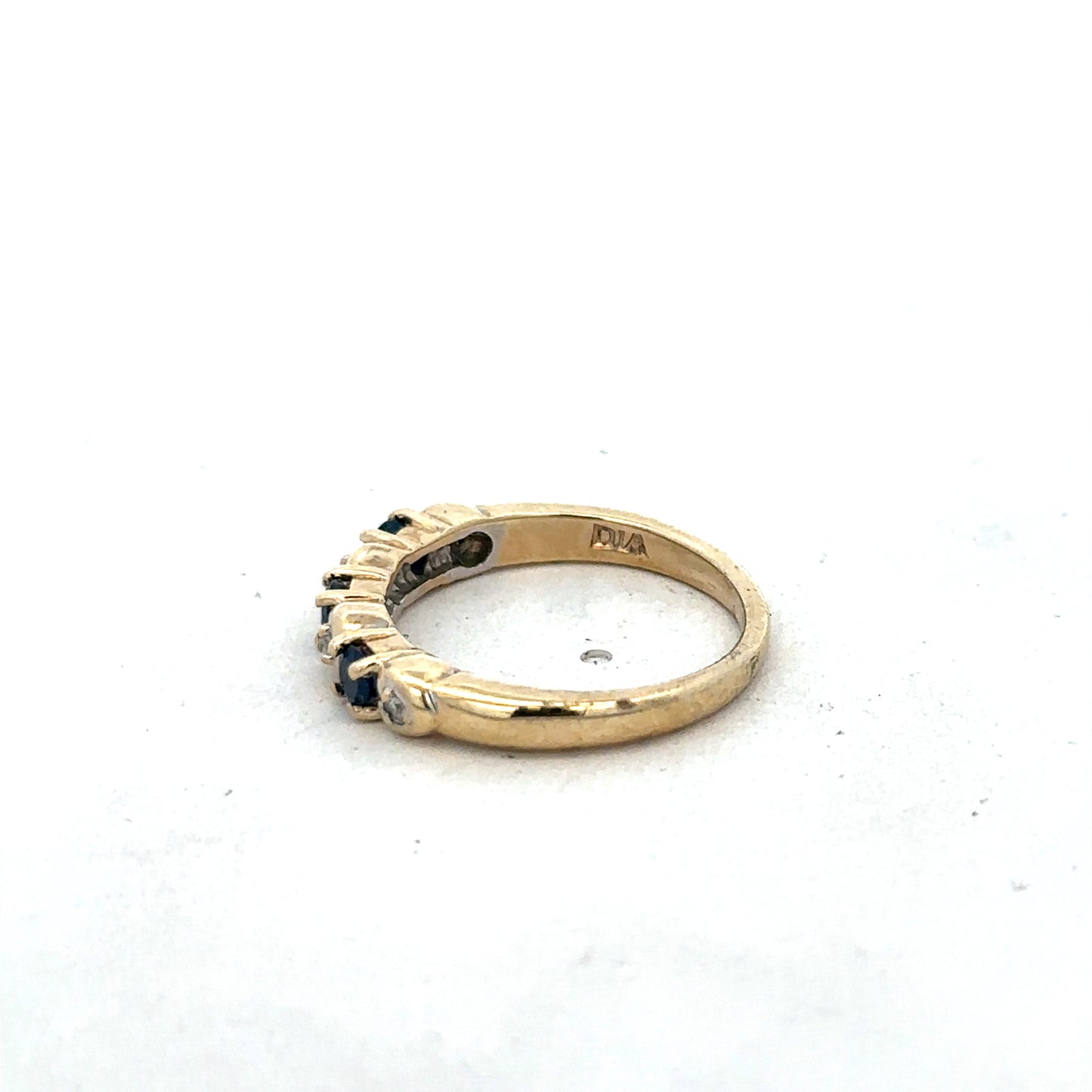 9ct yellow gold sapphire and diamond ring size M 1/2, featuring a gold band with a central sapphire and diamond accents.