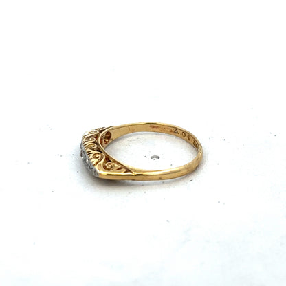 18ct yellow gold diamond ring with a delicate band, size L1/2, featuring sparkling diamonds, by Reeves and Sons.