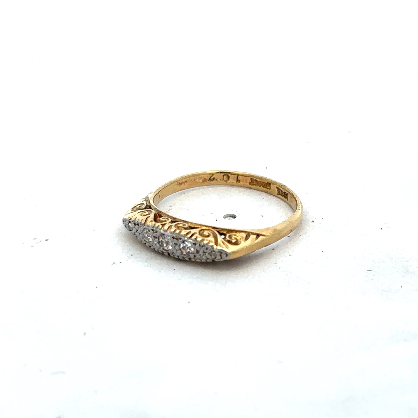 18ct yellow gold diamond ring in size L1/2 with sparkling diamonds, crafted by Reeves and Sons.