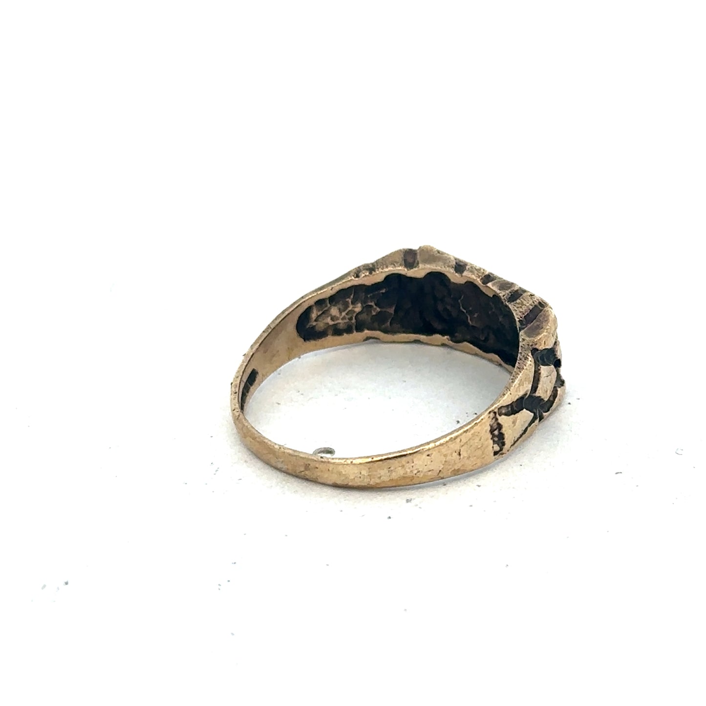 9ct yellow gold diamond signet ring in size S1/2, Reeves and Sons, featuring a polished gold surface with diamond accents.