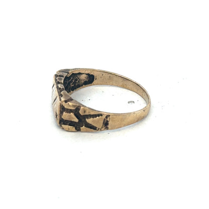 9ct yellow gold diamond signet ring by Reeves and Sons, size S1/2, featuring a polished gold band with diamond accents.