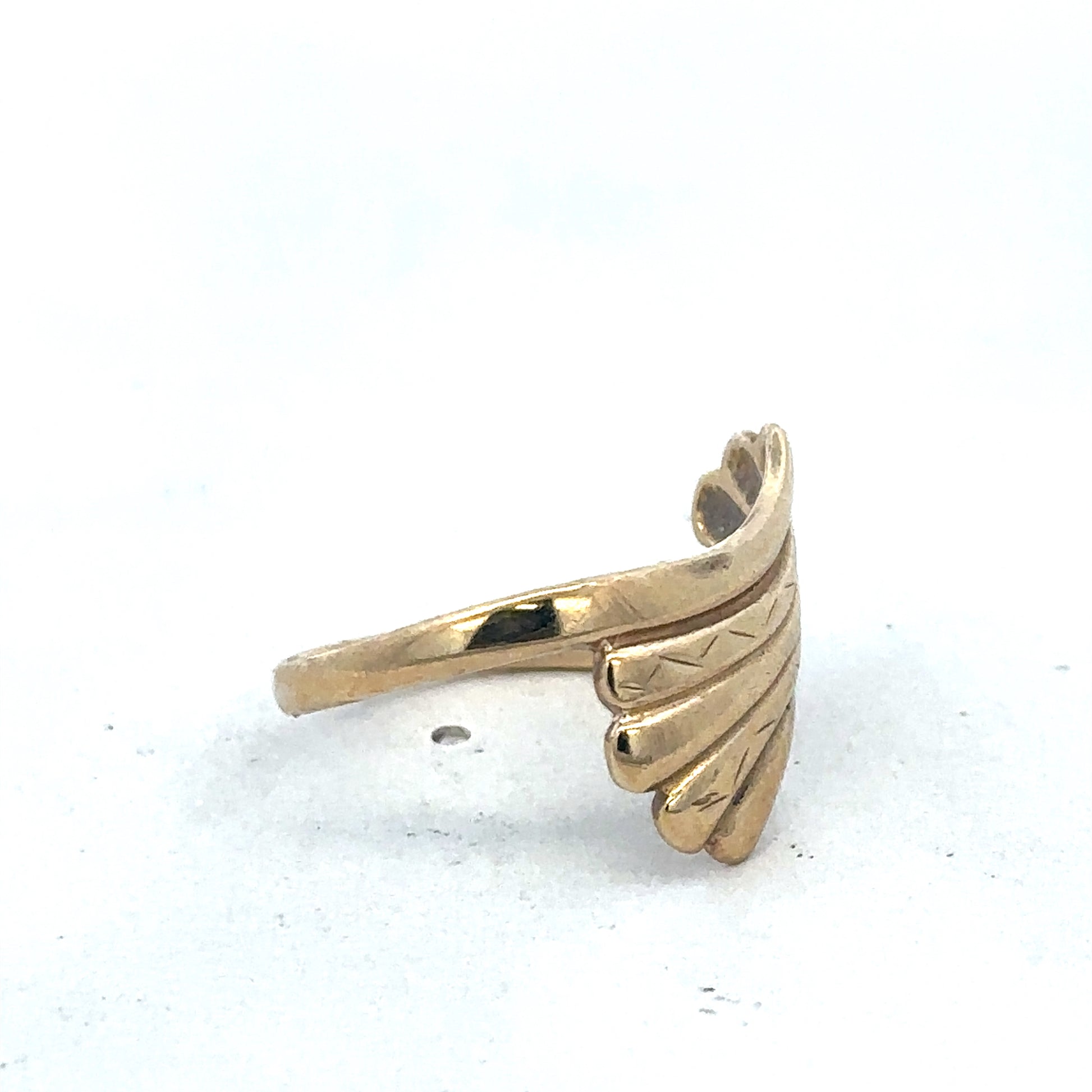 9ct yellow gold ring size N1/2 with a smooth band, crafted by Reeves and Sons, shown on a plain background.