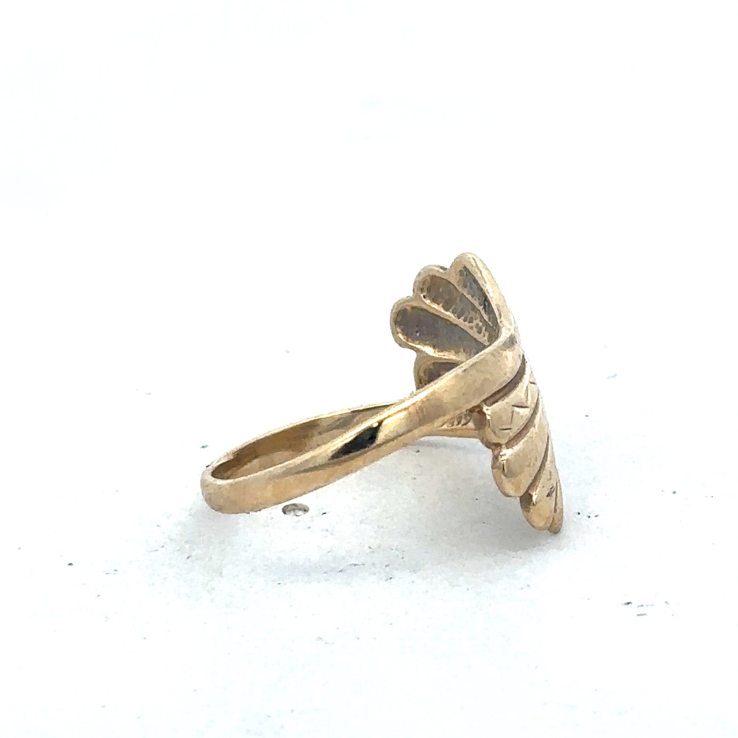 9ct yellow gold ring size N1/2 from Reeves and Sons, detailed close-up showcasing the polished band and craftsmanship.