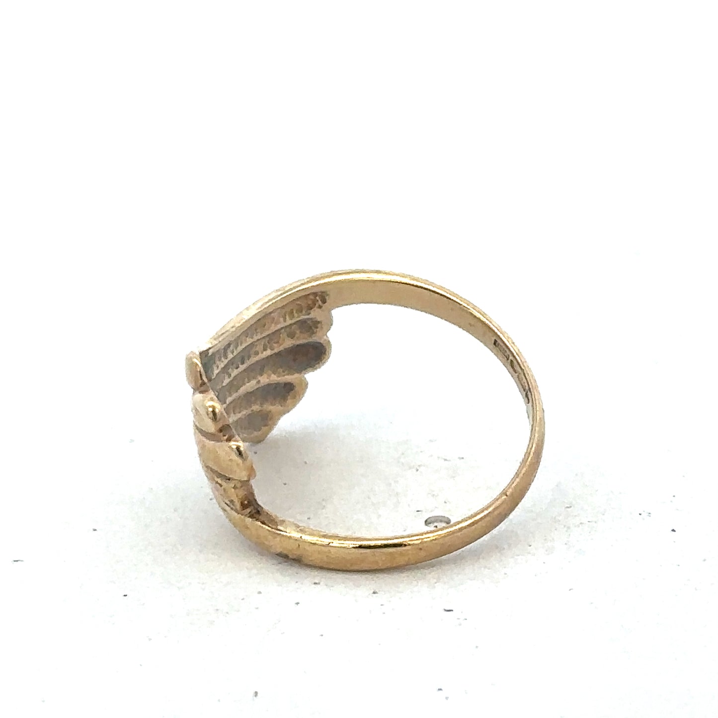 9ct yellow gold ring size N1/2 from Reeves and Sons, featuring a polished band with subtle detailing.