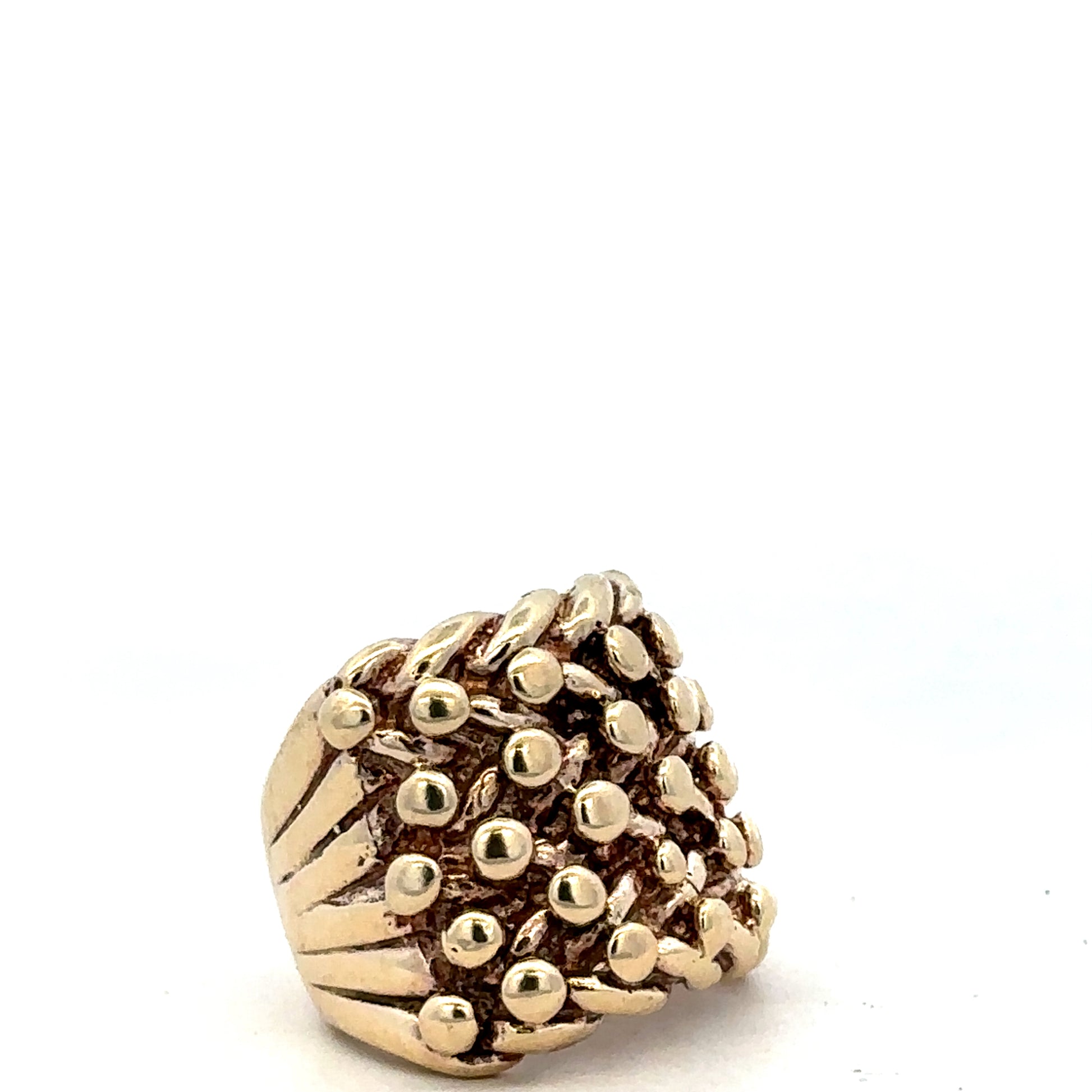9ct yellow gold keeper ring size P1/2 from Reeves and Sons, detailed close-up showing smooth band and polished finish.