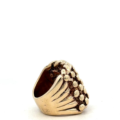 9ct yellow gold keeper ring size P1/2 from Reeves and Sons, close-up showing smooth polished band and detailed craftsmanship