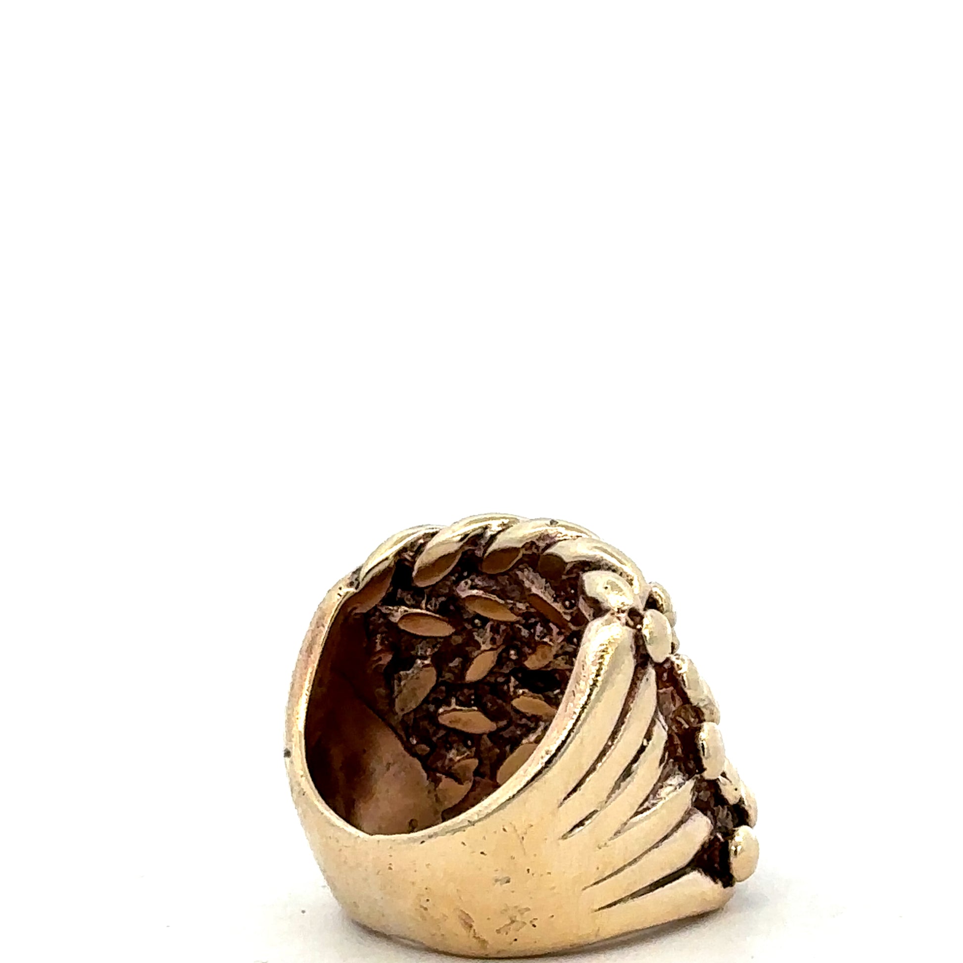 9ct yellow gold keeper ring in size P1/2, featuring a smooth band design by Reeves and Sons.