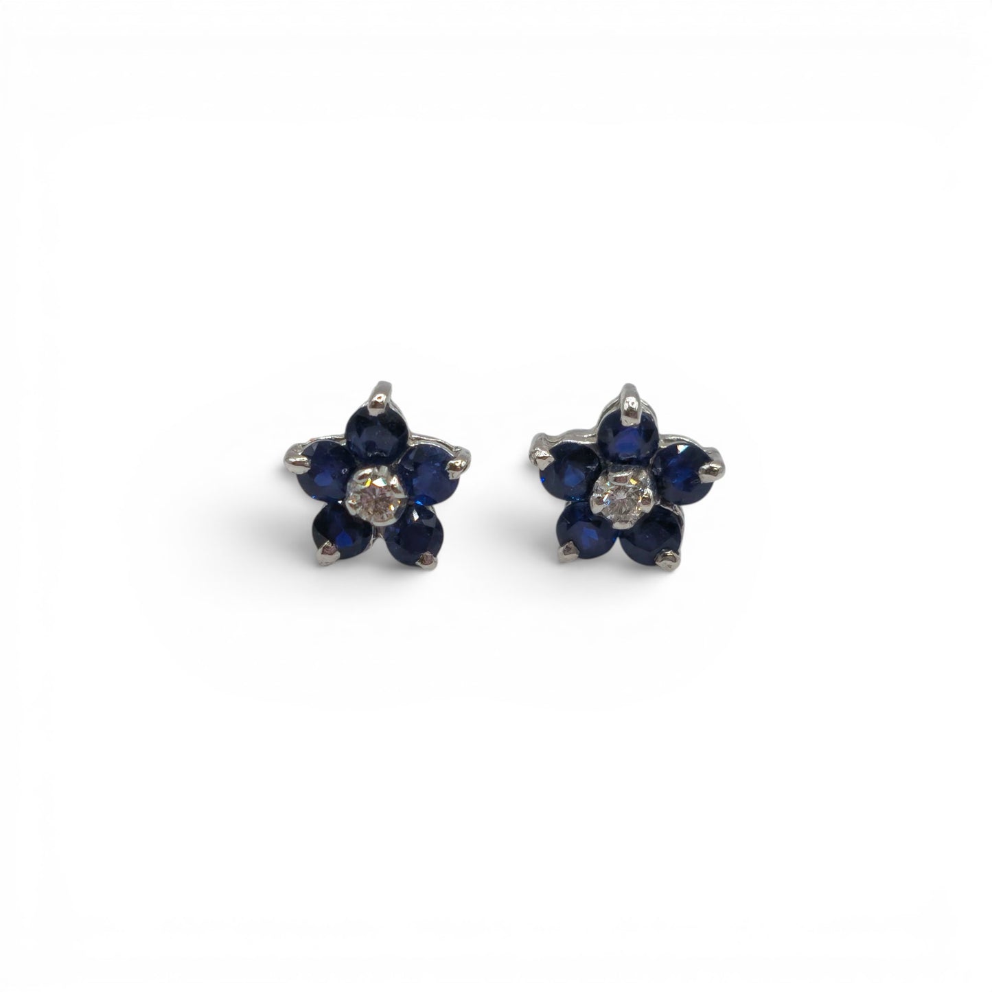 18ct white gold daisy sapphire and diamond stud earrings sh24736l