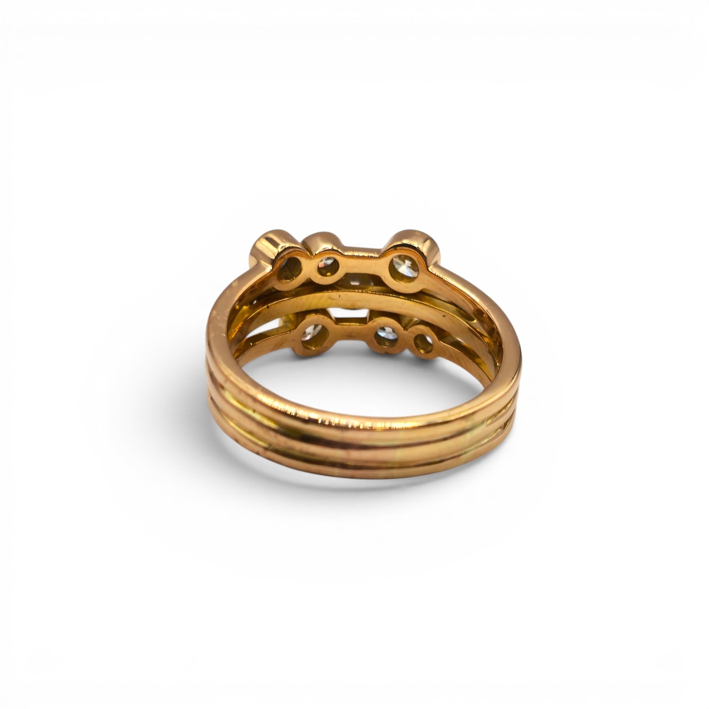 18ct rose gold diamond bubble ring by Reeves and Sons with sparkling diamonds and a smooth, rounded design.
