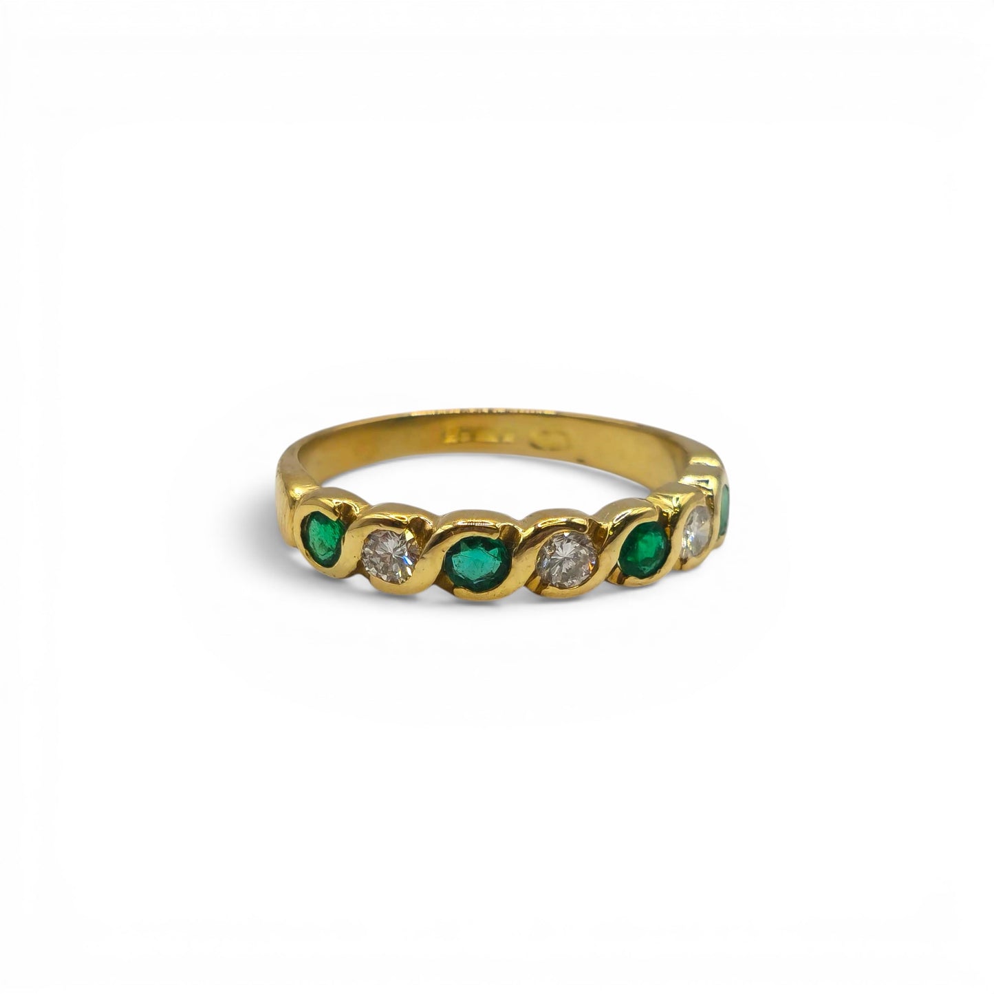 18ct yellow gold half eternity ring with emeralds and diamonds sh25577l
