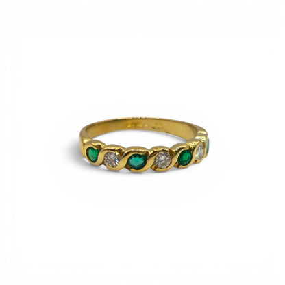 18ct yellow gold half eternity ring with emeralds and diamonds sh25577l