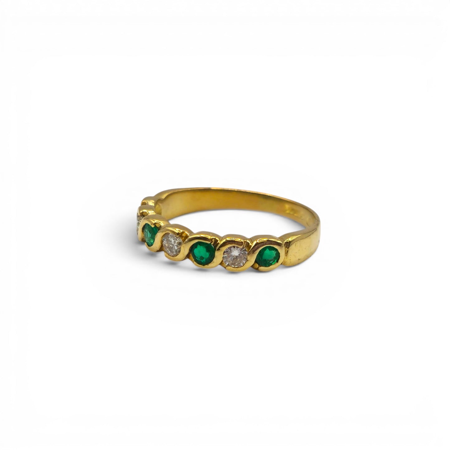 18ct yellow gold half eternity ring with emeralds and diamonds sh25577l