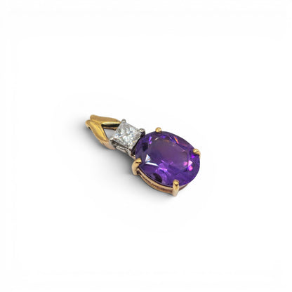 9ct yellow gold amethyst and diamond pendent bb2040b
