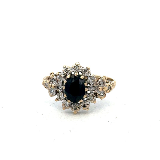 9ct yellow gold sapphire and diamond ring size L (sh25292l)