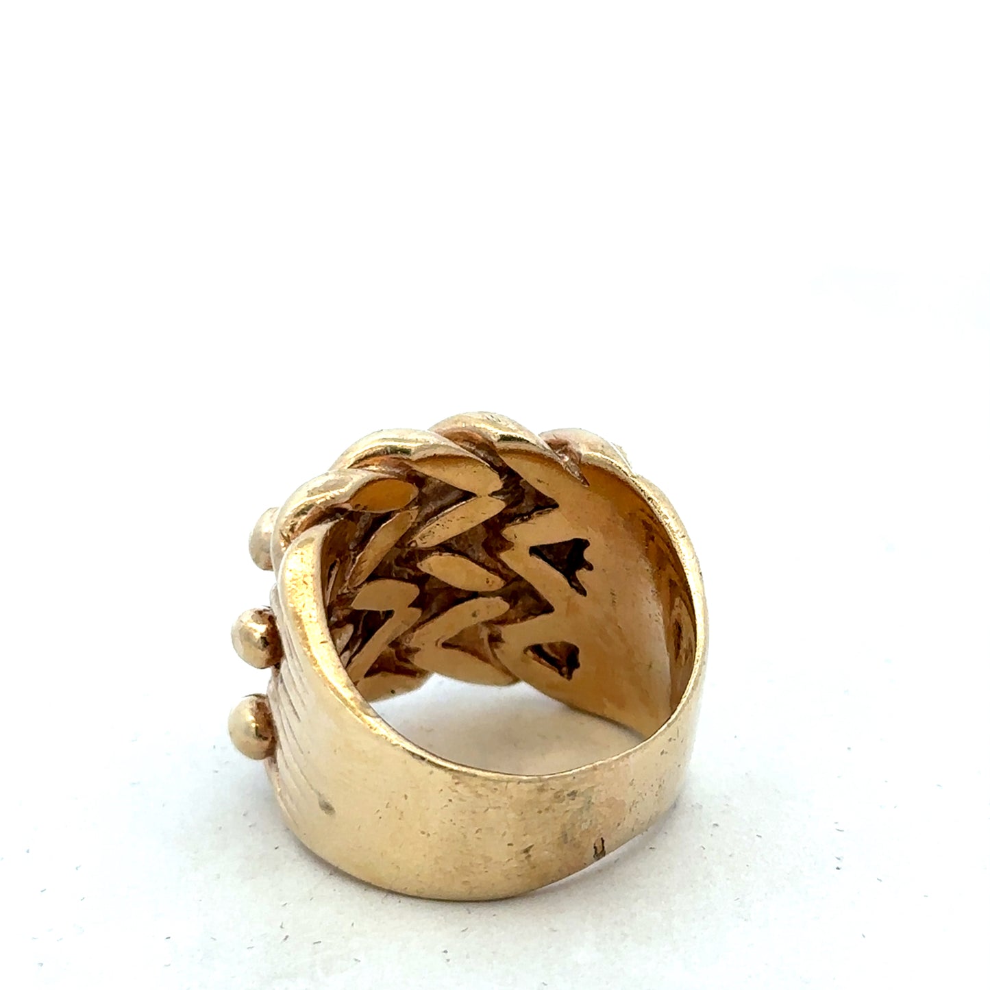 9ct yellow gold keeper ring size Y with smooth band and polished finish, crafted by Reeves and Sons.
