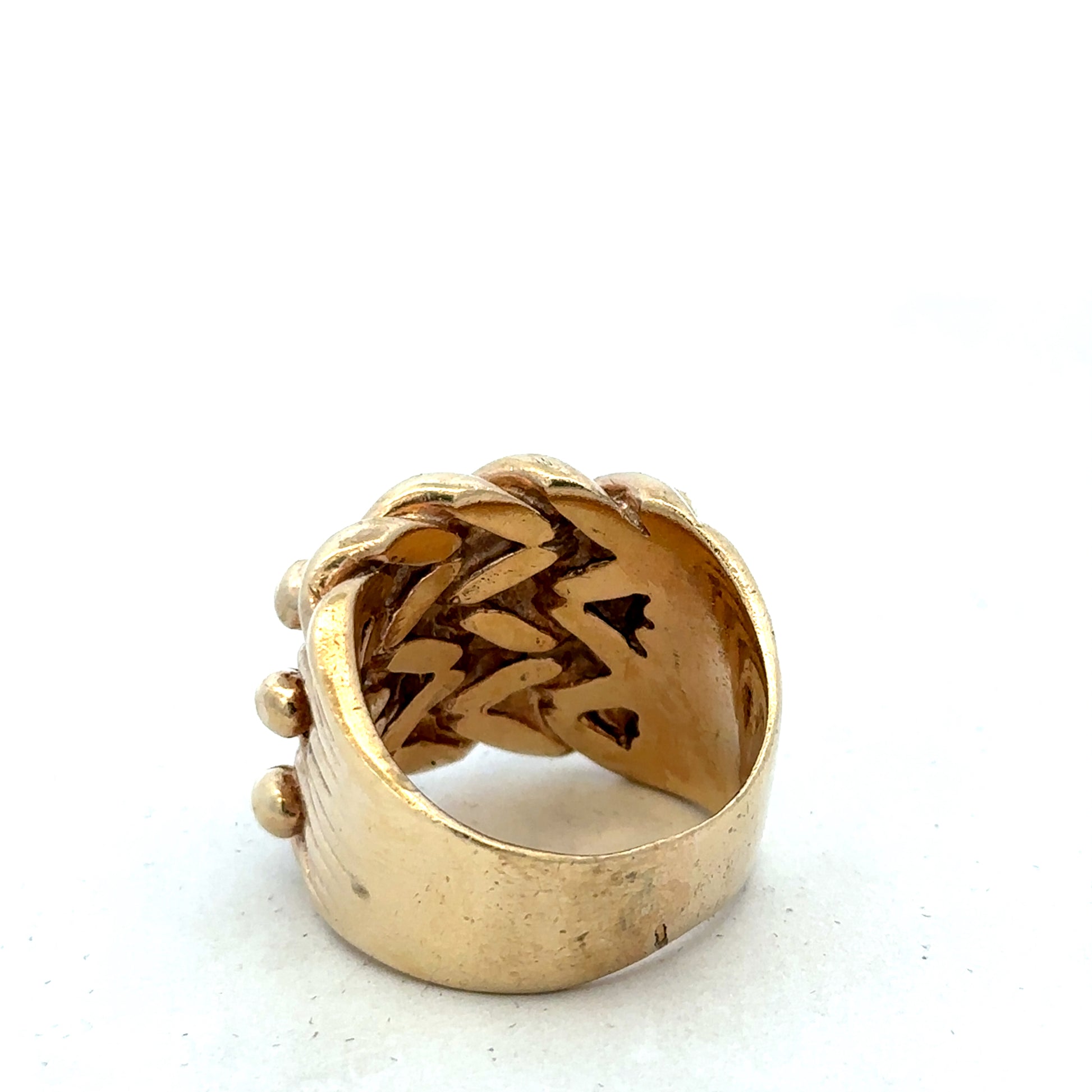 9ct yellow gold keeper ring size Y with smooth band and polished finish, crafted by Reeves and Sons.