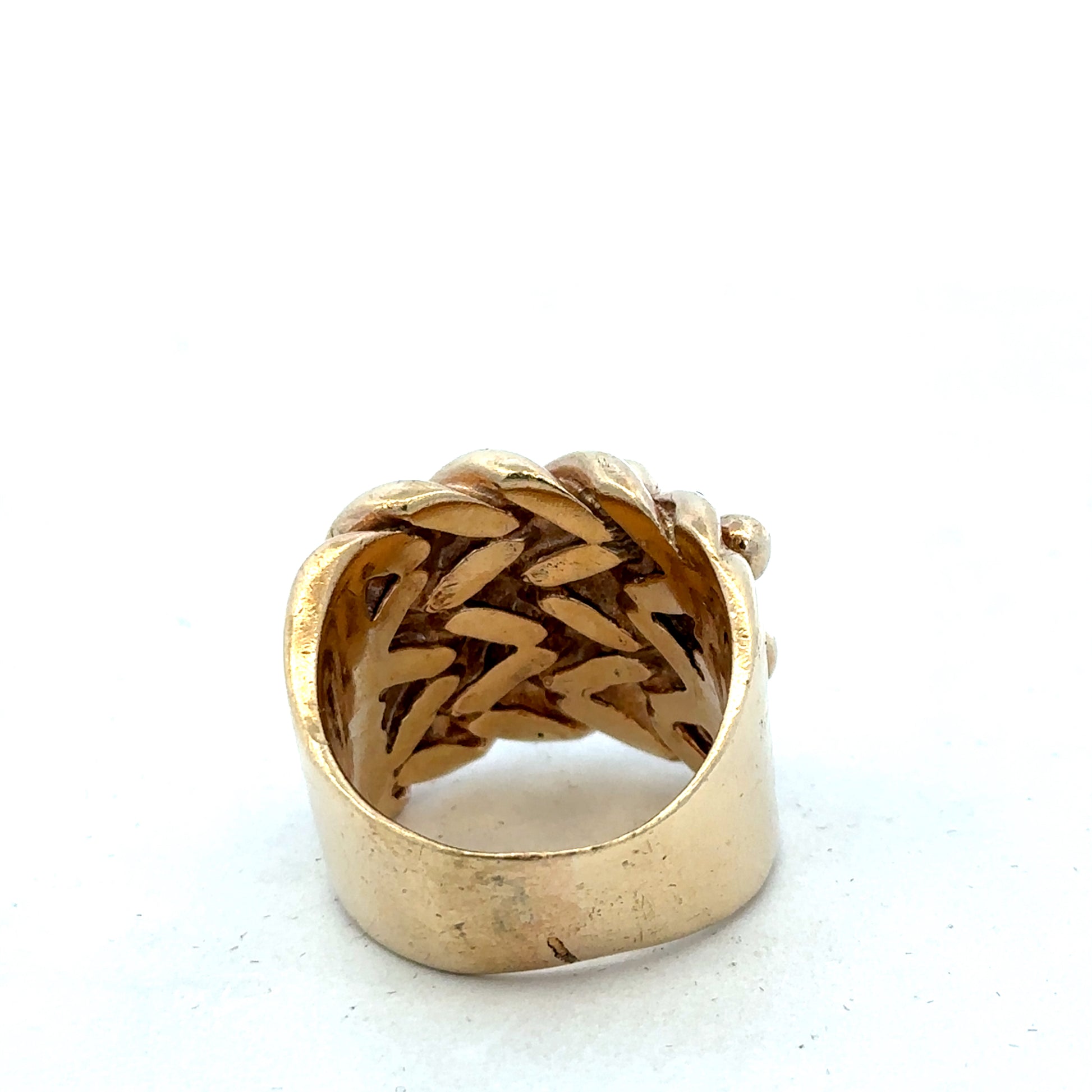 9ct yellow gold keeper ring size Y by Reeves and Sons, showcasing a polished band with a secure clasp design.