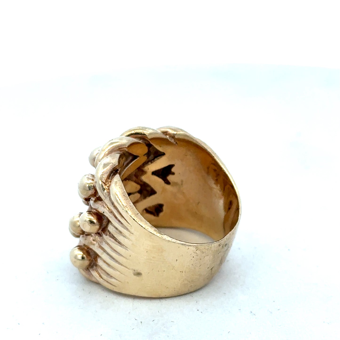 9ct yellow gold keeper ring in size Y by Reeves and Sons, featuring a smooth, polished band and classic design.
