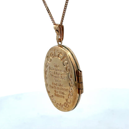 9ct yellow gold locket pendant by Reeves and Sons, showcasing a polished, elegant design with a secure clasp.