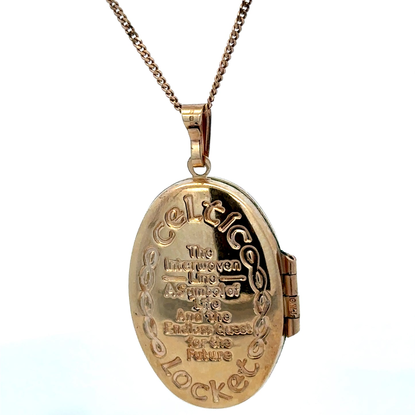 9ct yellow gold locket pendant with floral engraved design, Reeves and Sons, weight 3.4g, shown with intricate detailing
