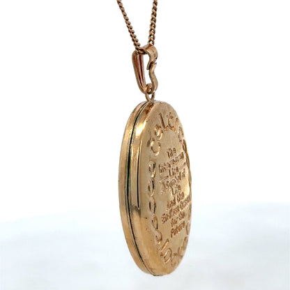 9ct yellow gold locket pendant with intricate detailing, weighs 3.4g, crafted by Reeves and Sons.