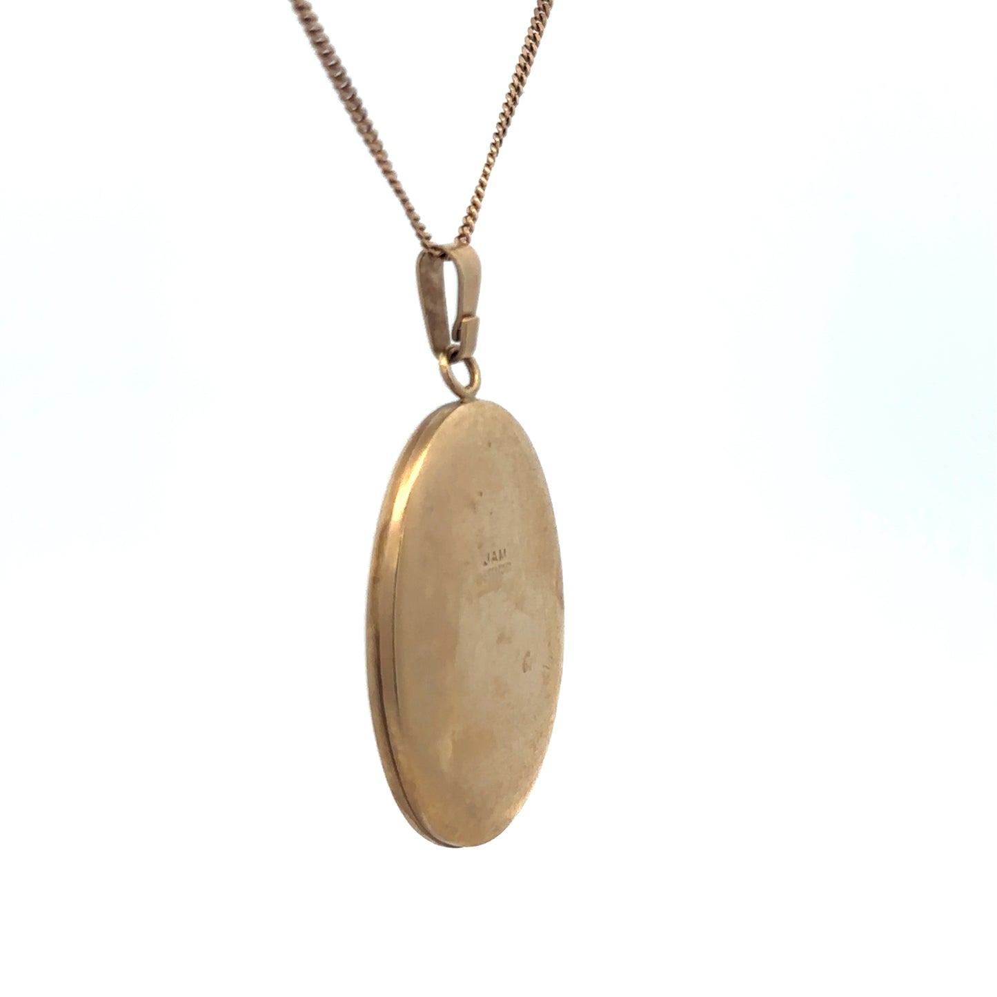 9ct yellow gold locket pendant with intricate engraving, Reeves and Sons, showcasing a classic and elegant design.