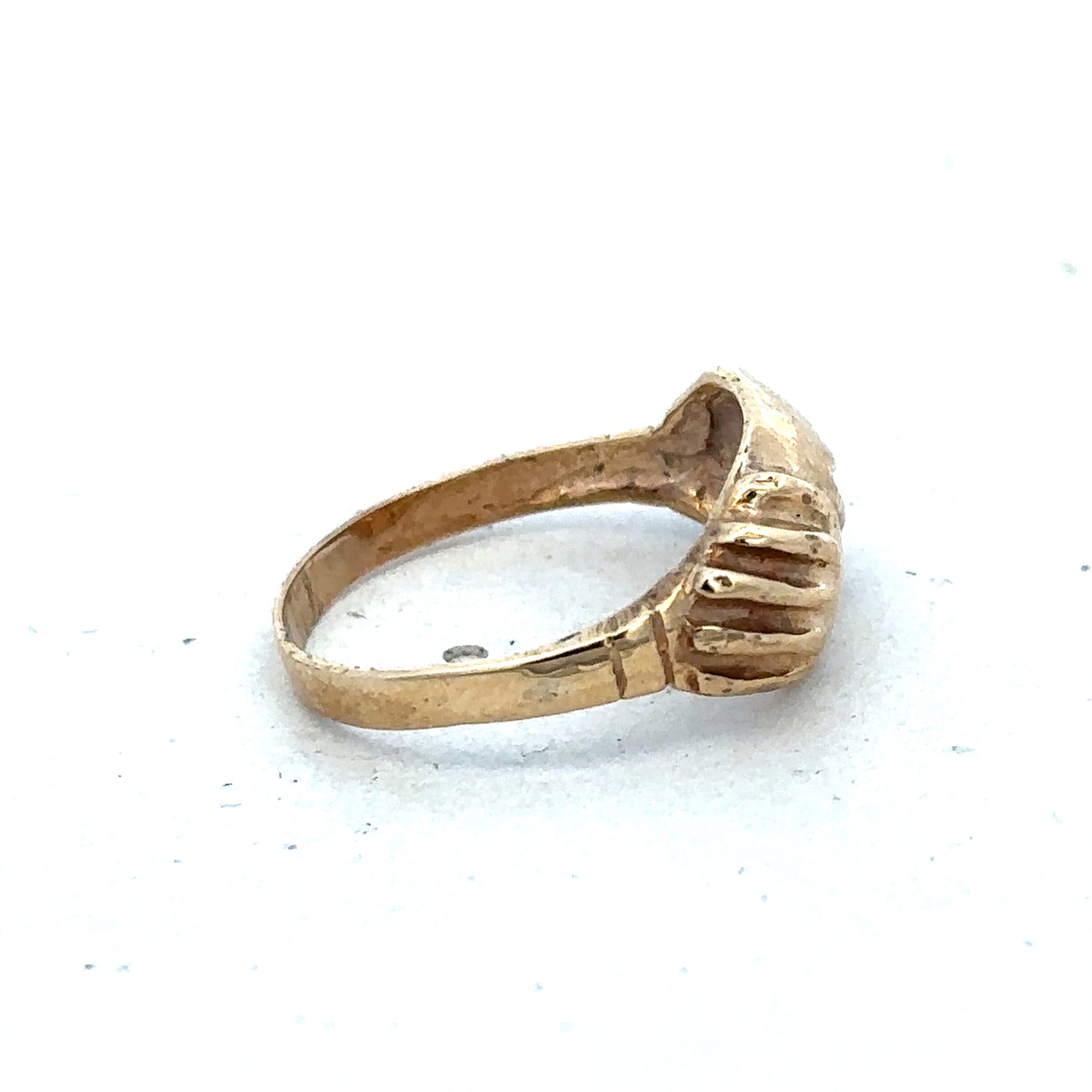 9ct yellow gold ring size L1/2 by Reeves and Sons, featuring a polished band and classic design, shown on a white background.