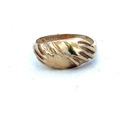 9ct yellow gold ring size L1/2 by Reeves and Sons, featuring a smooth polished band and elegant design.