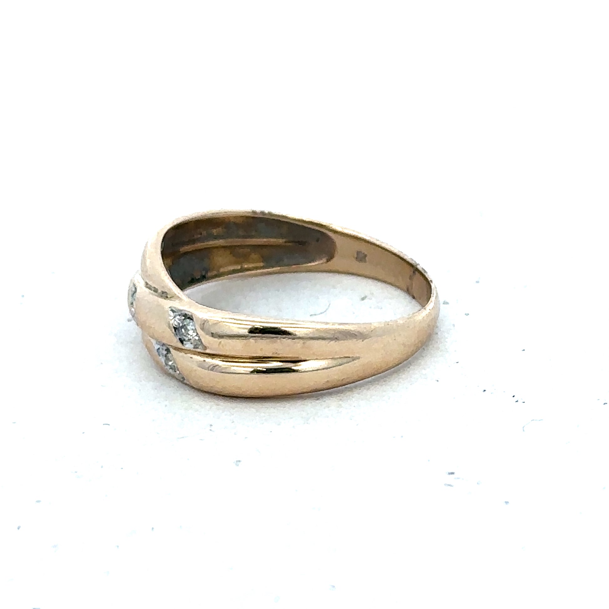9ct yellow gold diamond ring size P by Reeves and Sons, featuring a sparkling diamond centerpiece on a polished band