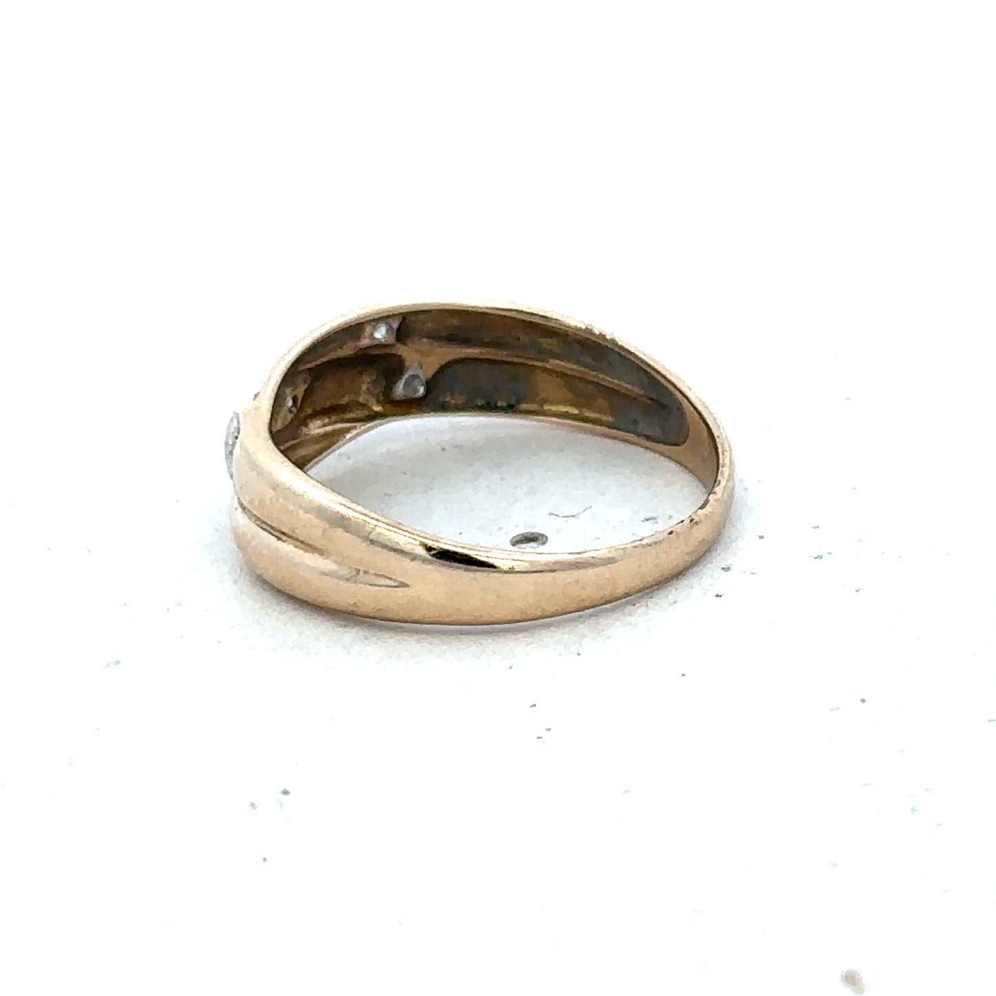 9ct yellow gold diamond ring in size P with sparkling diamonds, crafted by Reeves and Sons.