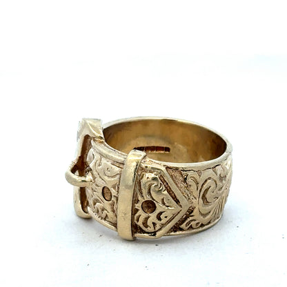 9ct yellow gold buckle ring size X (sh27487b)