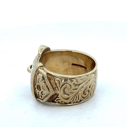 9ct yellow gold buckle ring size X (sh27487b)