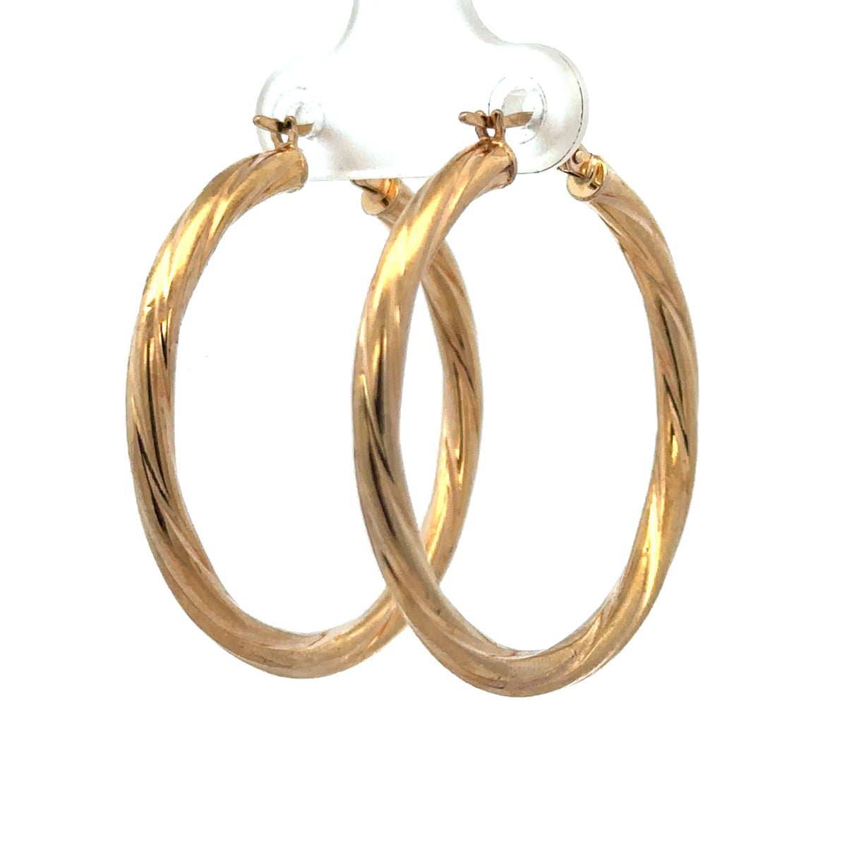 9ct yellow gold hoop earrings weighing 2.5g, featuring smooth, polished hoops from Reeves and Sons.