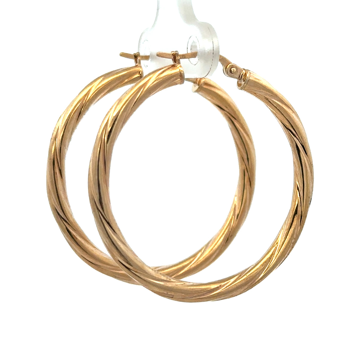 9ct yellow gold hoop earrings weighing 2.5g from Reeves and Sons, close-up image showing polished finish and classic hoop design.