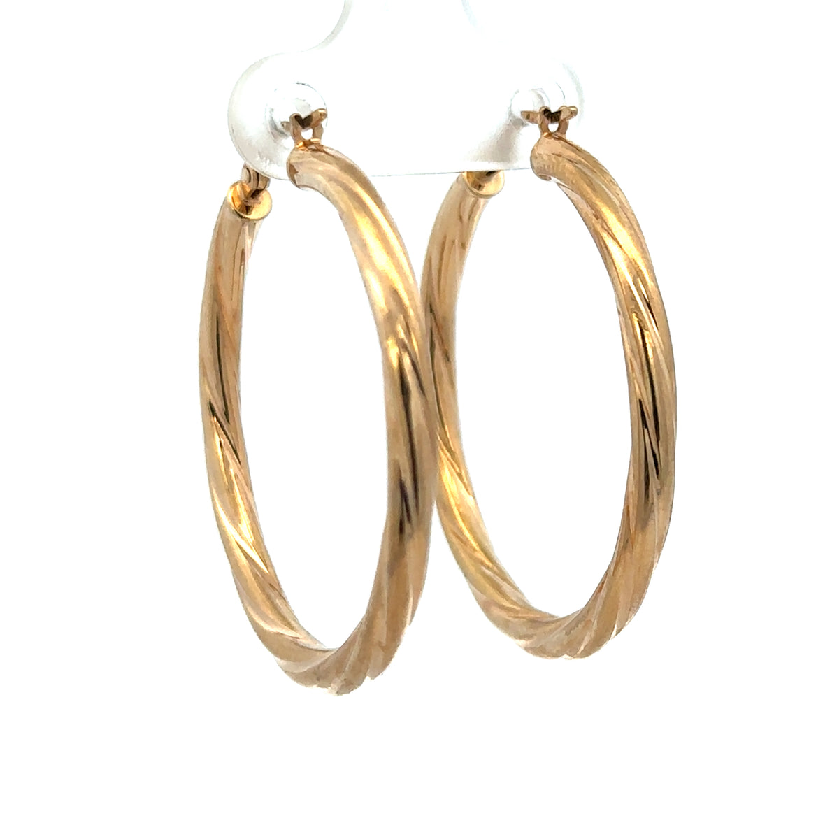 9ct yellow gold hoop earrings weighing 2.5g, featuring a classic circular design, from Reeves and Sons.