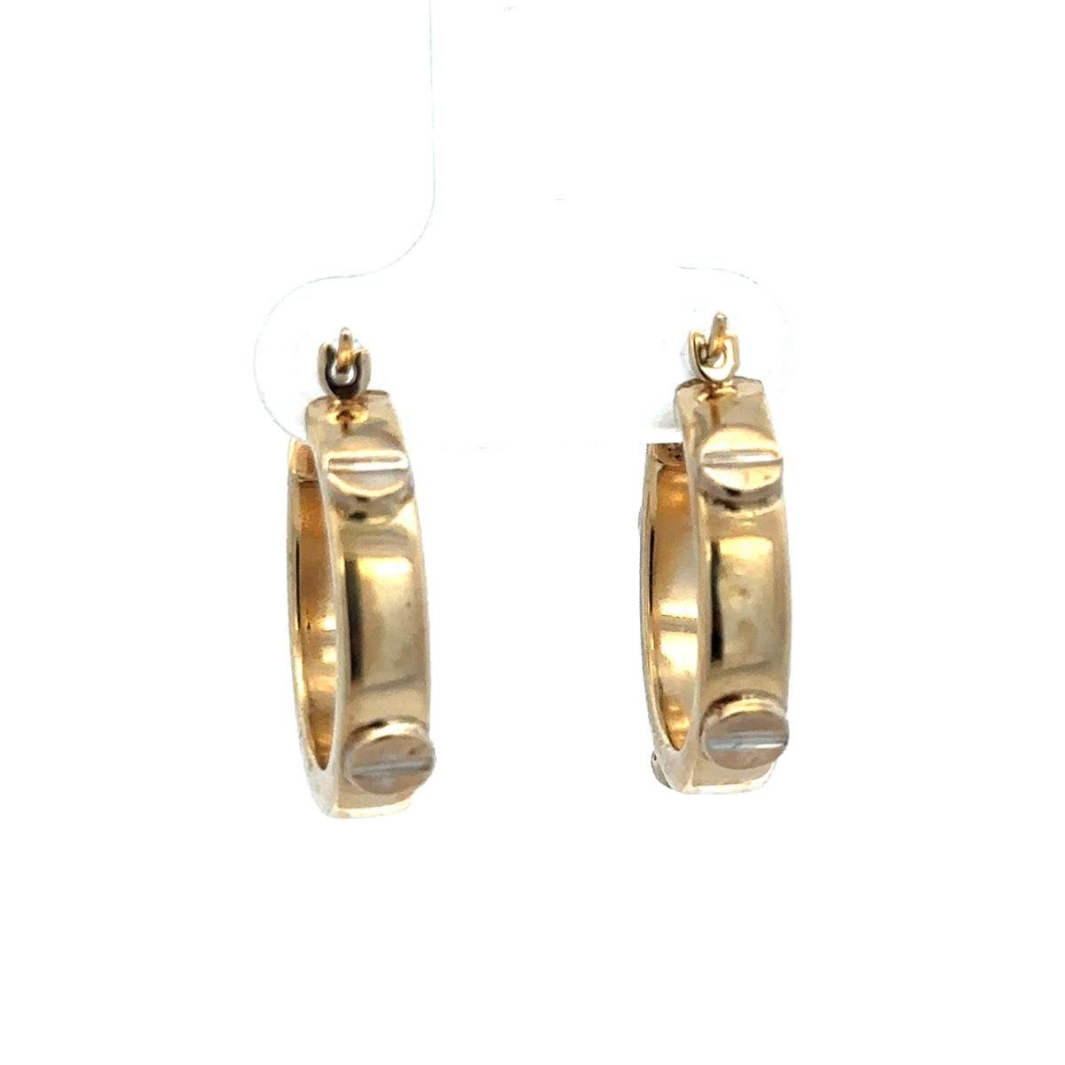 9ct yellow gold hoop earrings weighing 2.9g, stylish and polished, from Reeves and Sons, shown in close-up.