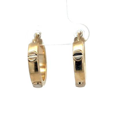 9ct yellow gold hoop earrings weighing 2.9g from Reeves and Sons, close-up showing smooth, polished finish and clasp detail.