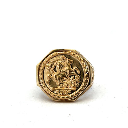 9ct yellow gold St George ring size T (sh25575l)