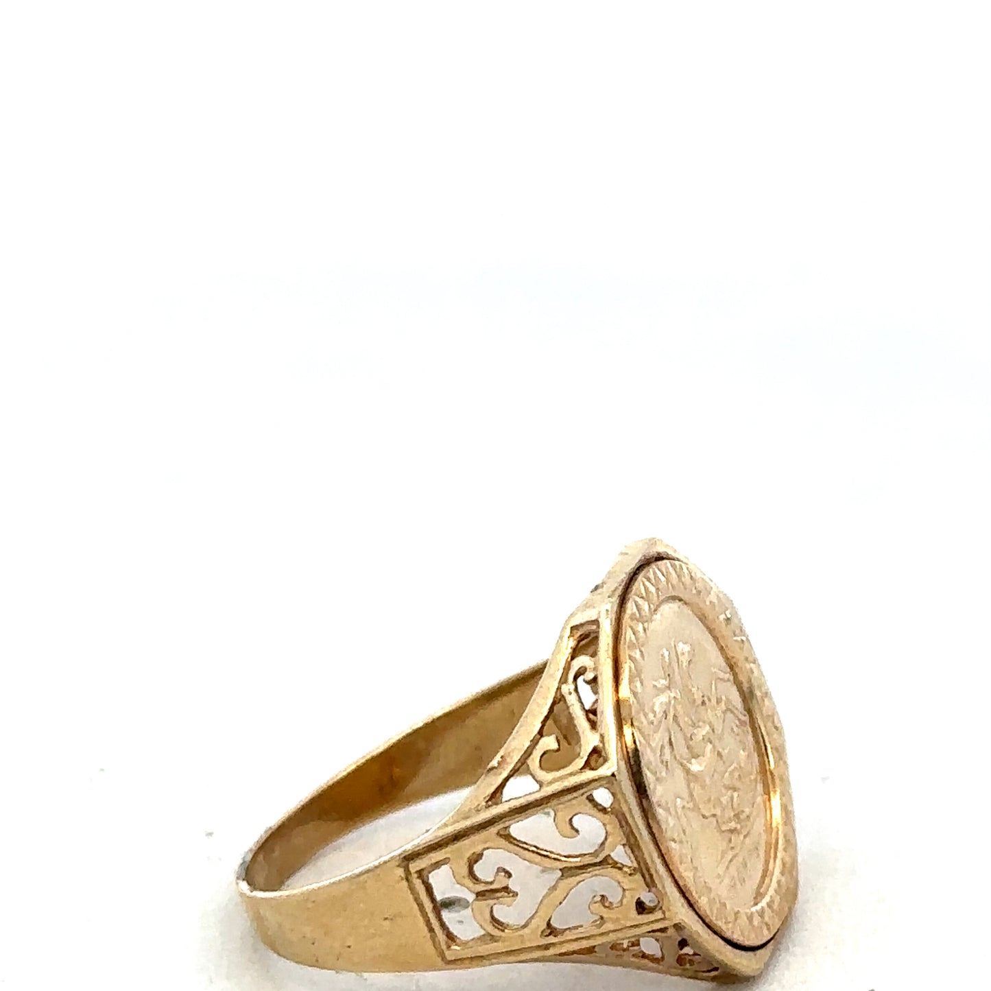 9ct yellow gold St George ring size T (sh27516b)