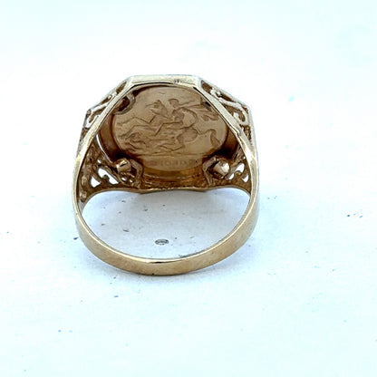 9ct yellow gold St George ring size T (sh27516b)