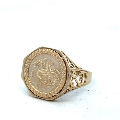 9ct yellow gold St George ring size T (sh27516b)