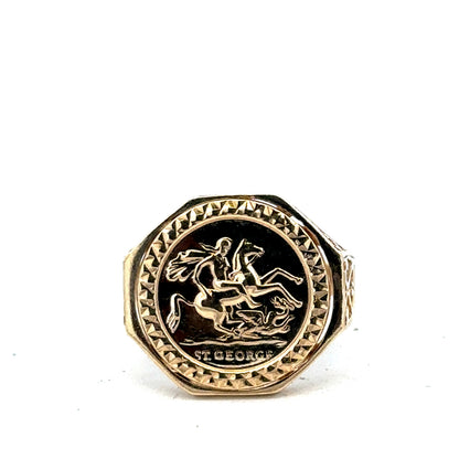 9ct yellow gold St George ring size T (sh27516b)