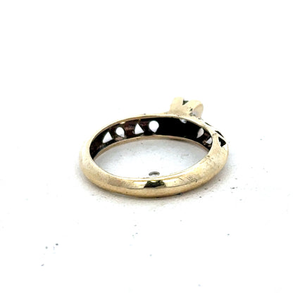9ct yellow gold ring size M with a smooth band, crafted by Reeves and Sons, displayed on a neutral background.